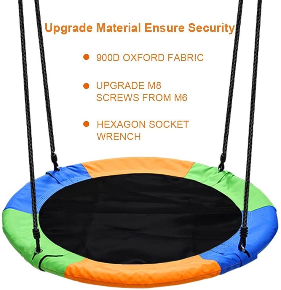 Outdoor Round 40 Inch Saucer Tree Swing Large Rope Swing with Children Swing Platform Bonus Carabiner for Hanging Rope Outdoor