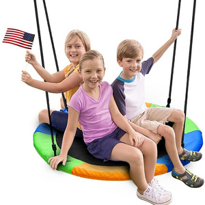 Outdoor Round 40 Inch Saucer Tree Swing Large Rope Swing with Children Swing Platform Bonus Carabiner for Hanging Rope Outdoor