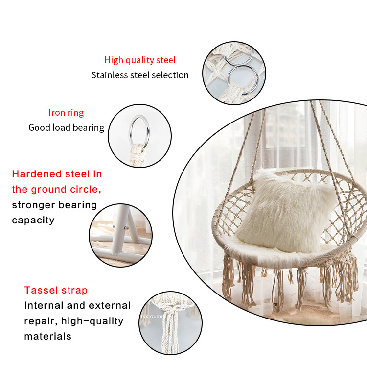 outdoor indoor Lifts  Handmade  Cotton  ropes Macrame  Hammock hanging  swings  Chair with stand