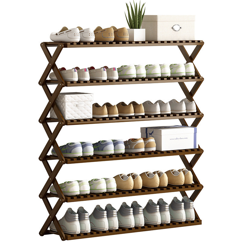 Custom Foldable 2 3 4 5 6 Tiers Shoe Rack Bamboo Wooden Pairs Shoe Shelf Storage Organizer for Small Spaces