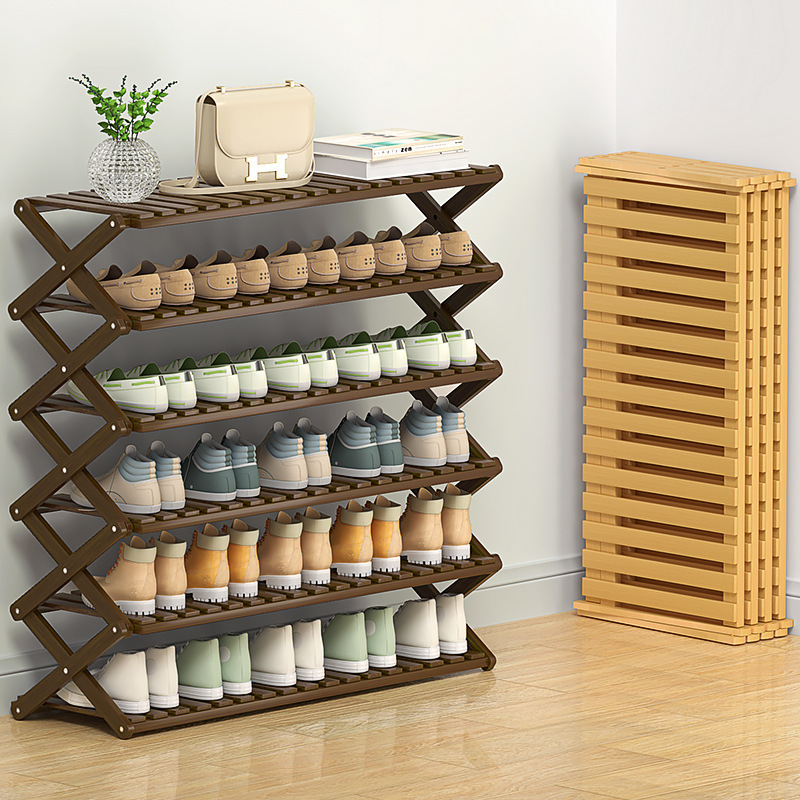 Custom Foldable 2 3 4 5 6 Tiers Shoe Rack Bamboo Wooden Pairs Shoe Shelf Storage Organizer for Small Spaces