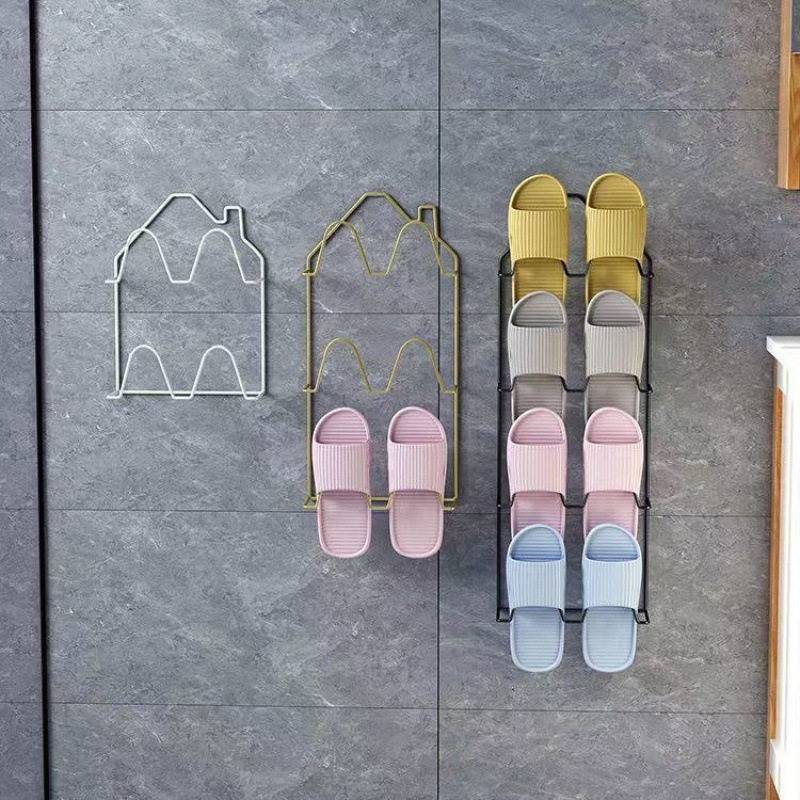 Wholesale cute design style bathroom slipper rack Toilet wall mounted slipper storage metal shoe rack