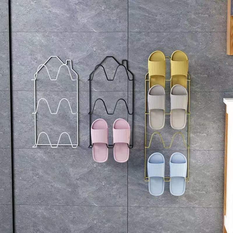 Wholesale cute design style bathroom slipper rack Toilet wall mounted slipper storage metal shoe rack