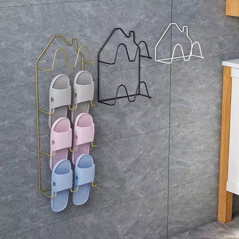 Wholesale cute design style bathroom slipper rack Toilet wall mounted slipper storage metal shoe rack