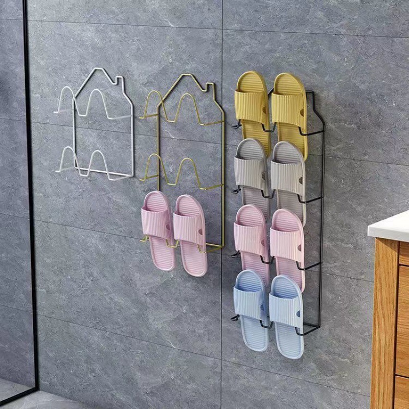 Wholesale cute design style bathroom slipper rack Toilet wall mounted slipper storage metal shoe rack