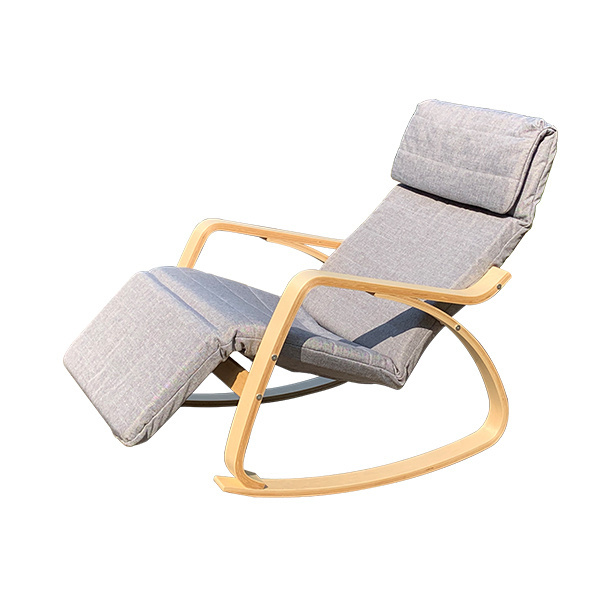 Adjustable Cushioned Recliner Relaxing Lounge Chair Bent Wood Rocking Chair for Indoor