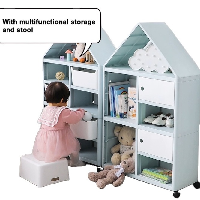 Large-capacity 1 Moq Car Shape Toy Shelf Storage Book Shelves Organizer Kids' Cabinets Storage Rack Plastic Children Cabinets