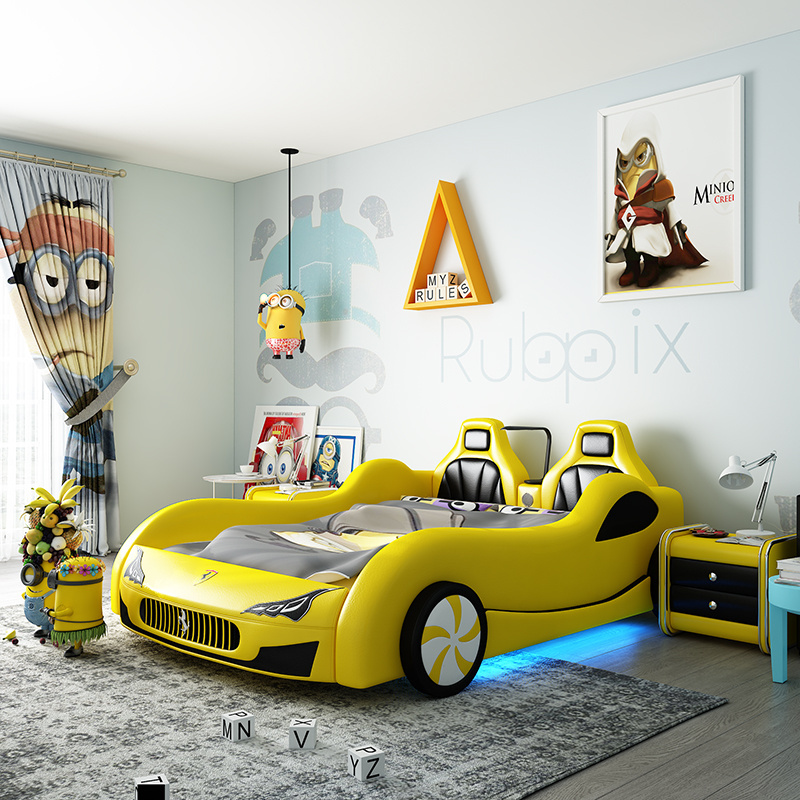 Wholesale custom color modern house bedroom furniture children kids car bed sets for boys