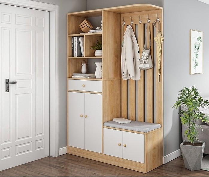 Factory Direct Price Saving Space Corner Hall Tree With Shoes Storage Cabinet