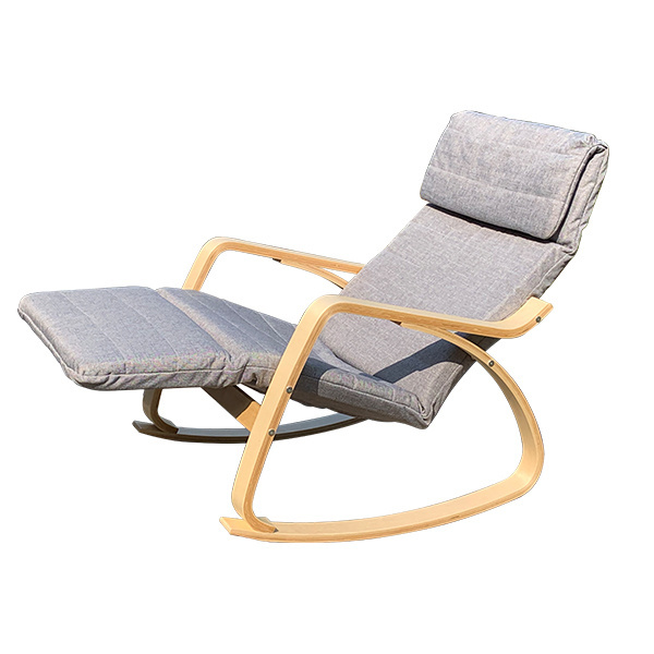 Adjustable Cushioned Recliner Relaxing Lounge Chair Bent Wood Rocking Chair for Indoor