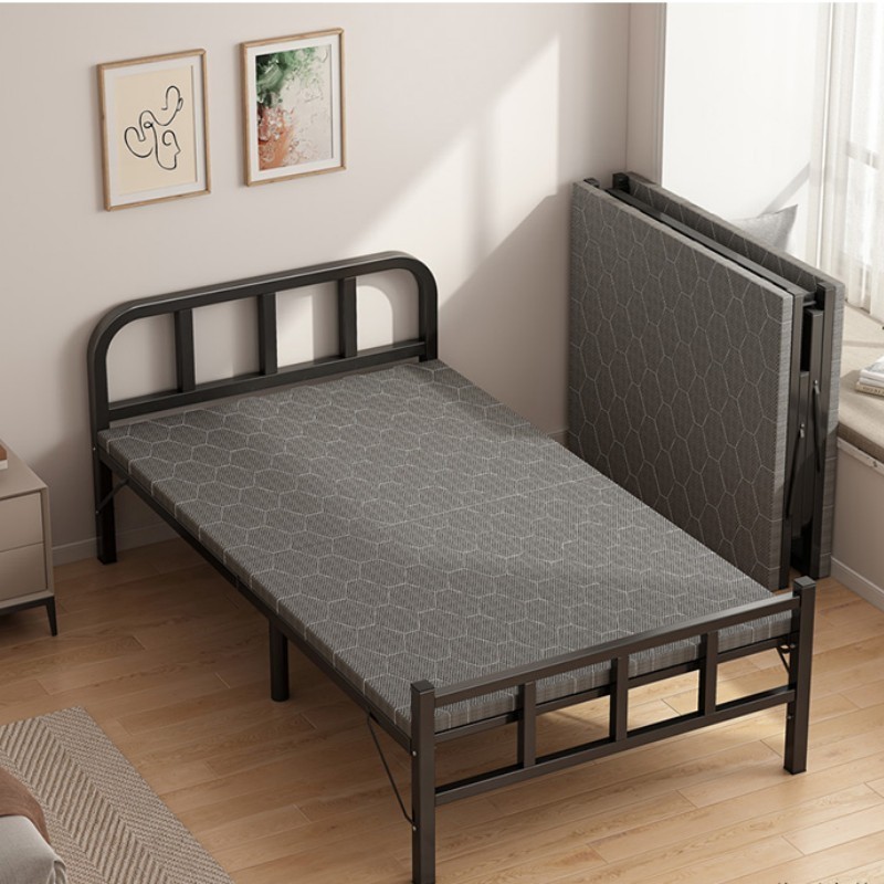 Folding bed single home office nap bed portable simple rental room nap 1.2 meters hardboard iron frame beds