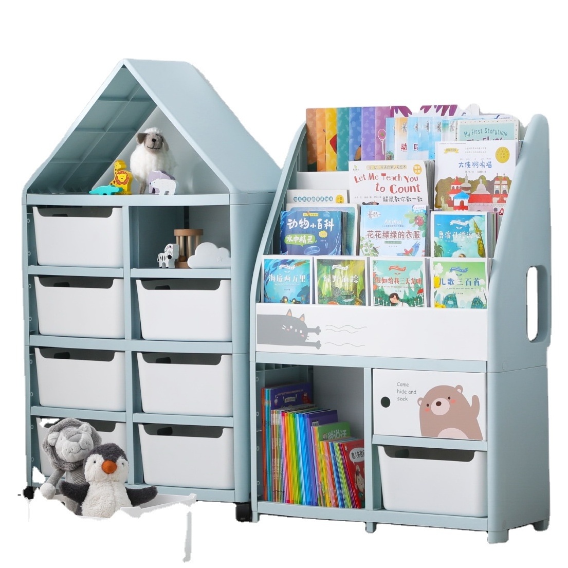 Large-capacity 1 Moq Car Shape Toy Shelf Storage Book Shelves Organizer Kids' Cabinets Storage Rack Plastic Children Cabinets