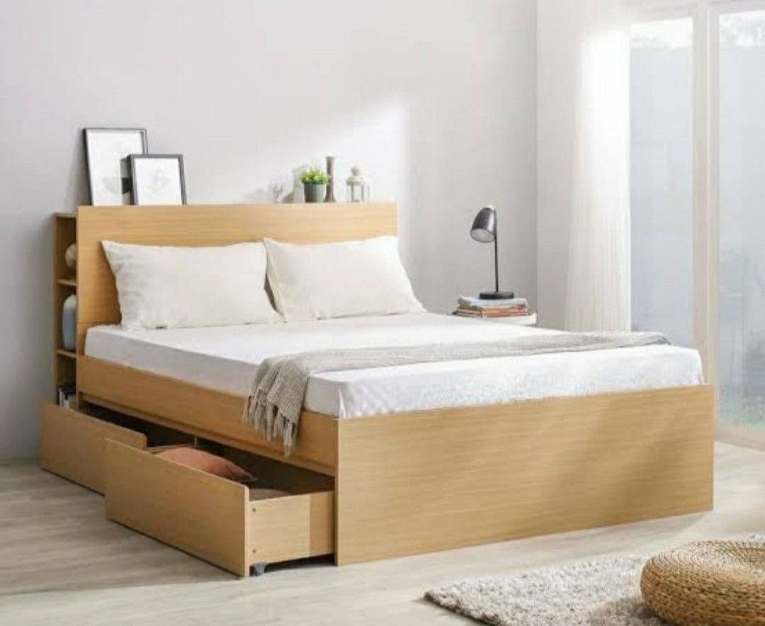 Modern King Size MDF Wooden Double bed with Storage Box drawer bedroom  furniture bedroom sets