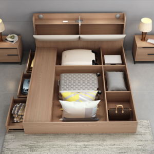 Modern King Size MDF Wooden Double bed with Storage Box drawer bedroom  furniture bedroom sets