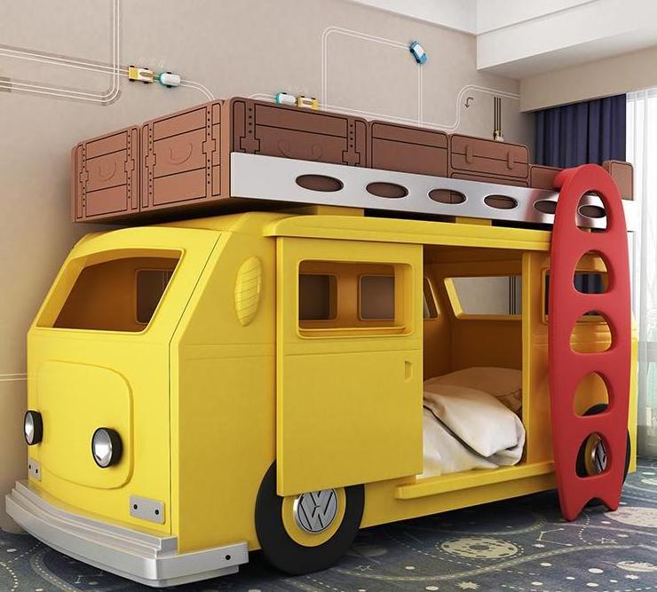 High Quality Children's Bed Creative Double Solid Wood Bed Car Bus Children Bed