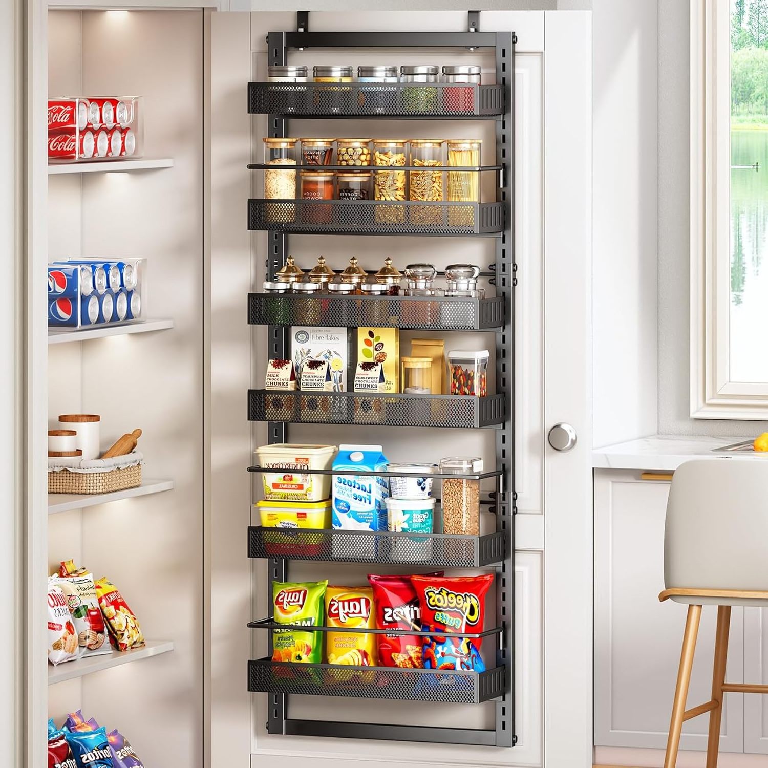 6-Tier Hanging Pantry Door Organizer Display Racks Wire Mesh Over The Door Pantry Organizer