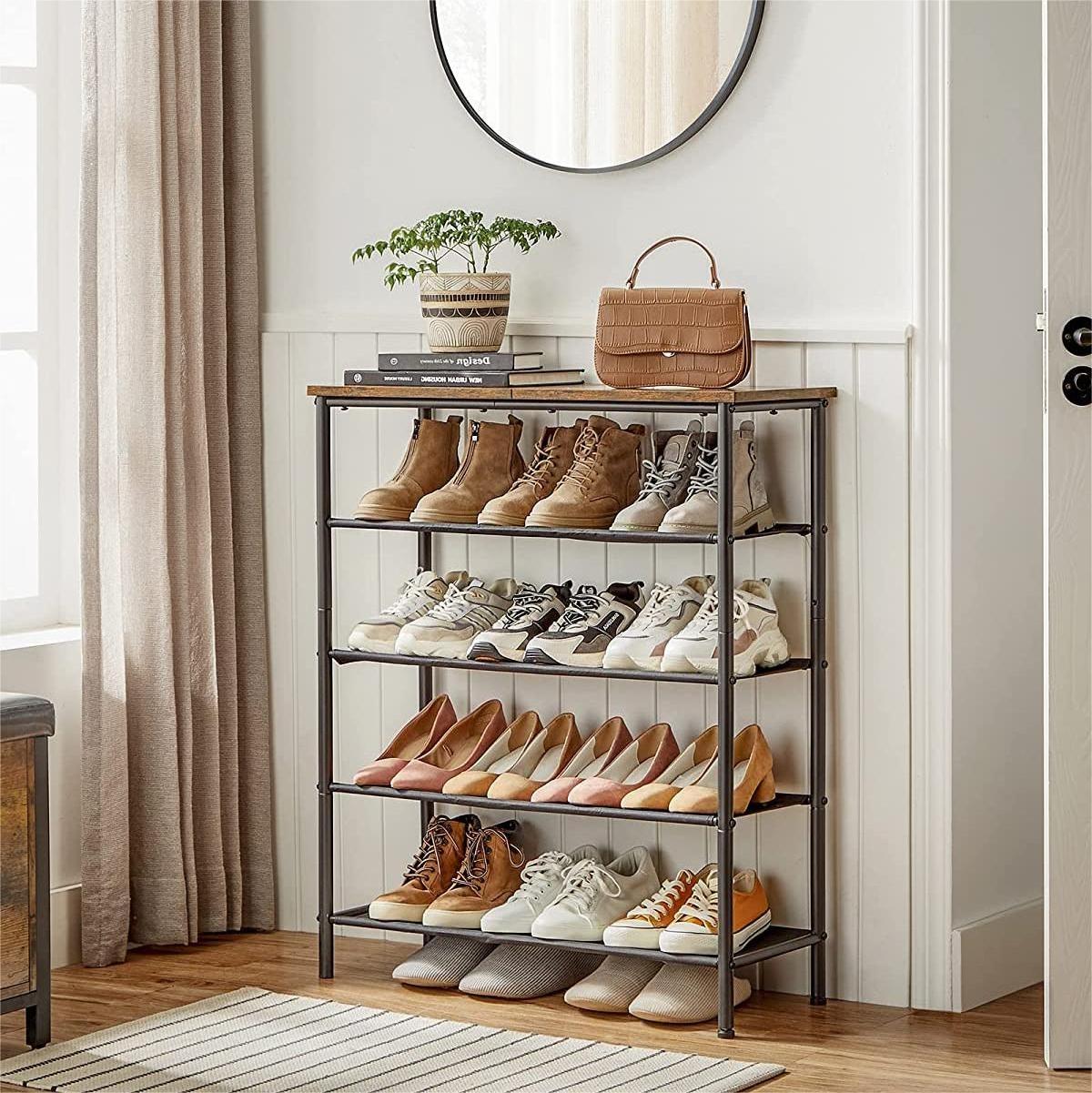 Hot Sale Metal And Wooden Shoe Rack Cabinet 5 Tier Shoe Display Rack Storage Organizer Shoe Racks & Stands for Home