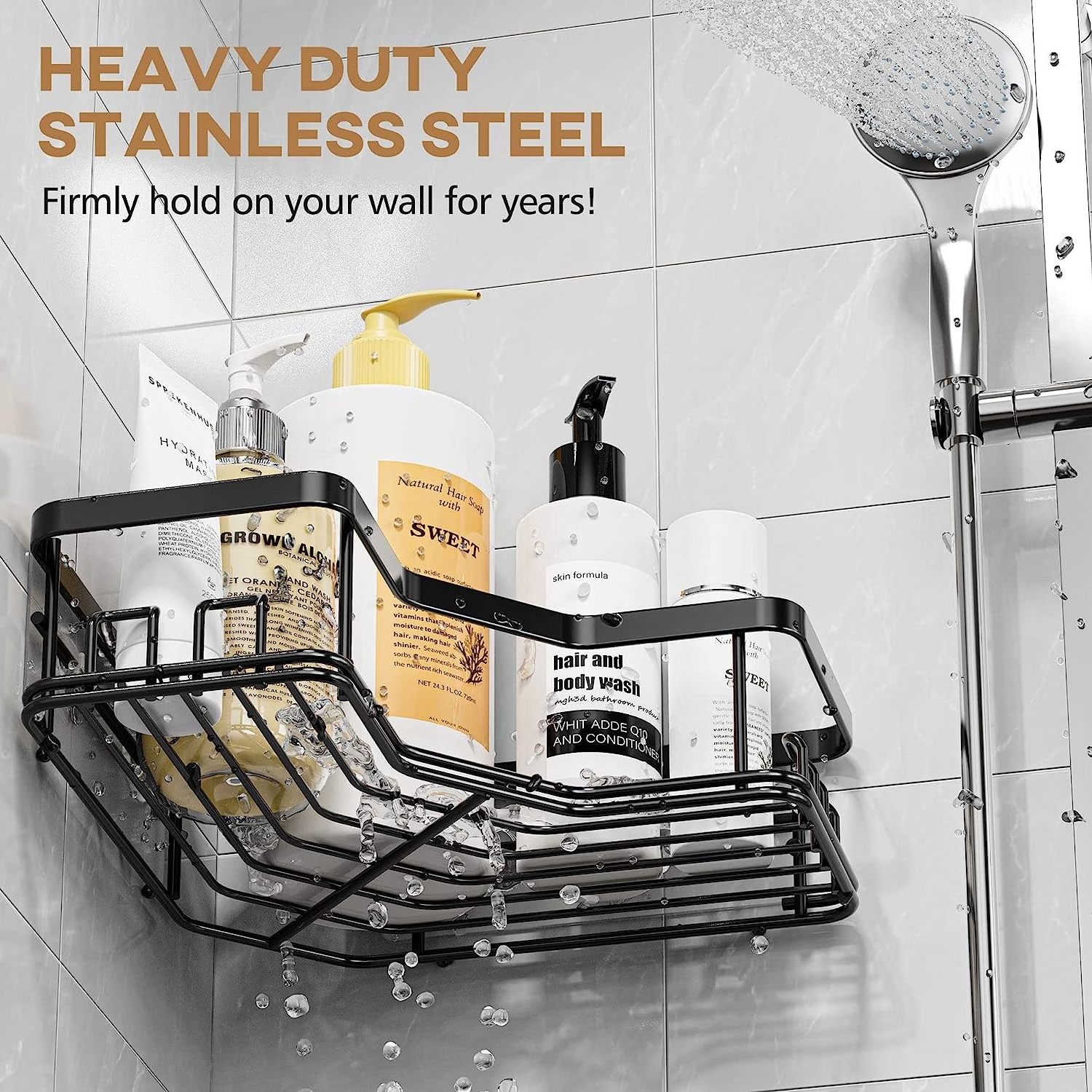 Stainless Steel Hanging Showers Head No Drilling Shower Caddy 2 Pack Shower Rack Shelf Corner