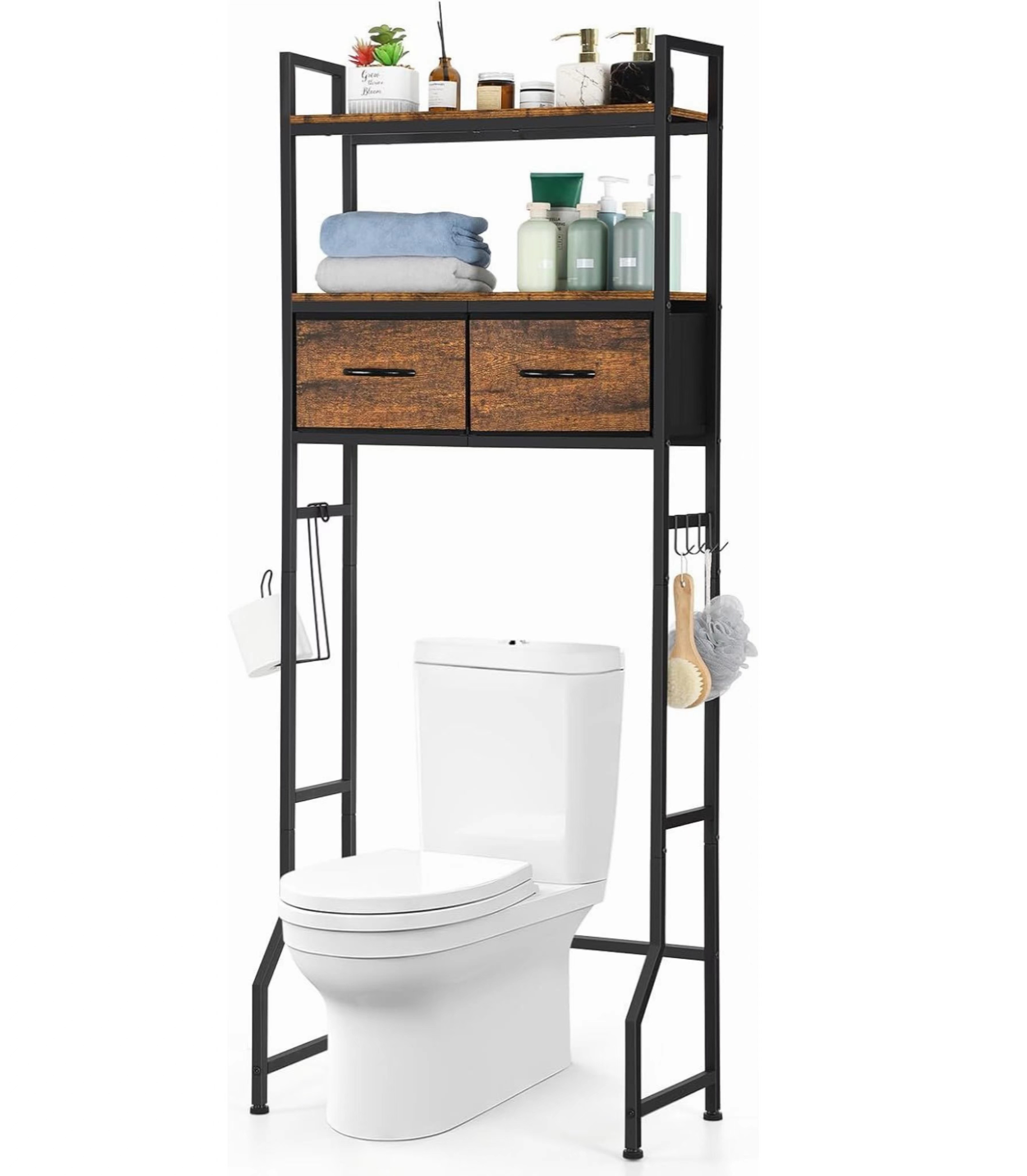 3 Tier Steel Bathroom Organizer Over The Toilet With Drawer and Toilet Paper Holder Over The Toilet Storage Rack Bathroom Shelf