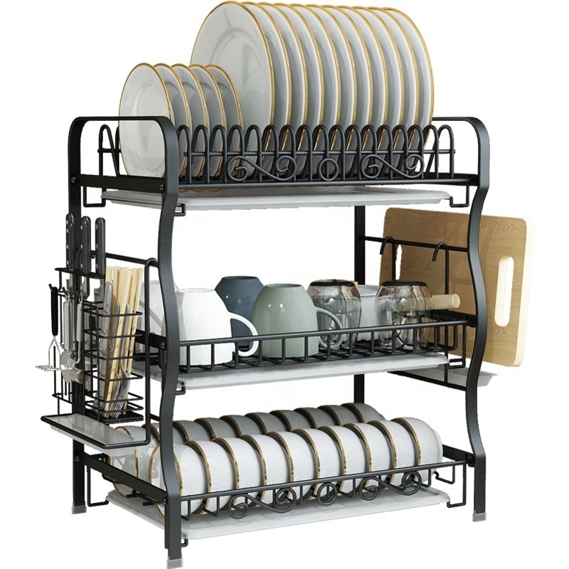 3 Tier 304 Stainless Steel Kitchenware Holder Dish Rack Freestanding Kitchen Storage Dish Drying Rack