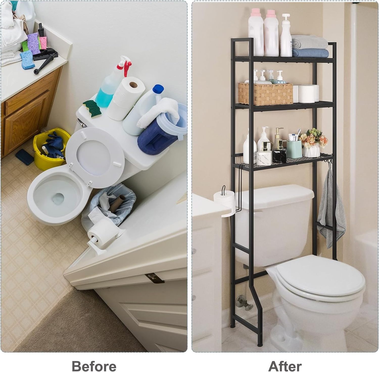 3 Tier Metal Bathroom Storage Over The Toilet With Hooks And Toilet Paper Holder Over The Toilet Storage Rack Bathroom Shelf