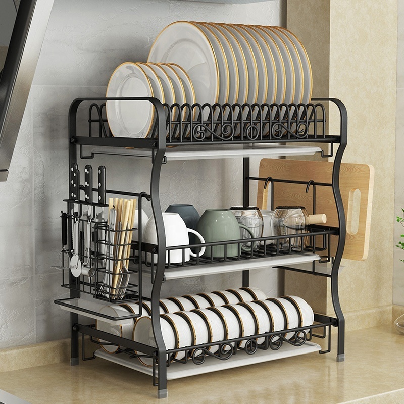 3 Tier 304 Stainless Steel Kitchenware Holder Dish Rack Freestanding Kitchen Storage Dish Drying Rack