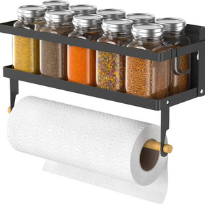 Foldable Hanging Spice Storage Stand With Paper Towel Holder Roll Moveable Fridge Magnetic Spice Rack Organizer for Refrigerator