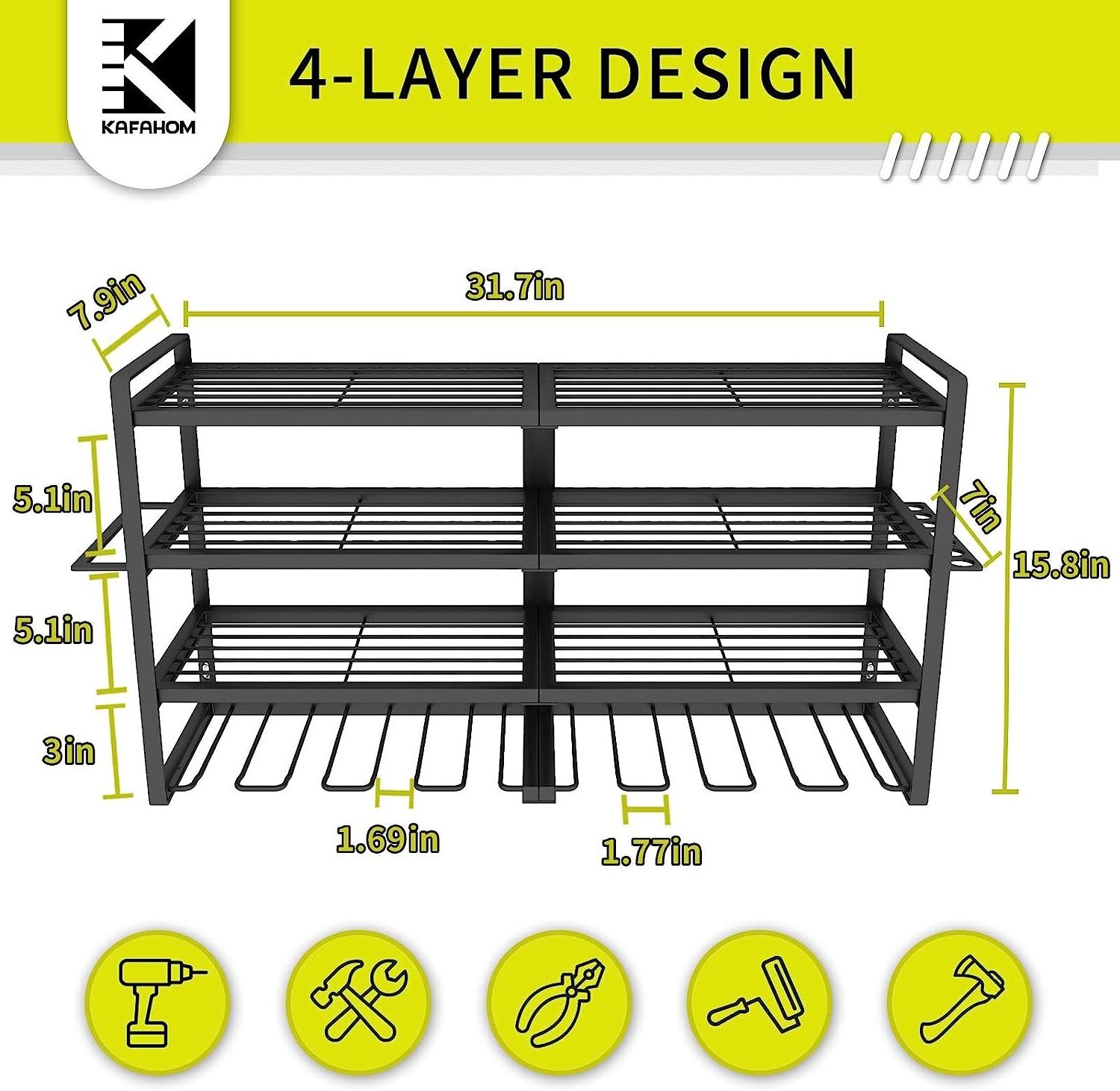 High Quality 4 Tier 8 Drill Holder Wall Mount Heavy Duty Metal Garage Power Tool Storage Organizer