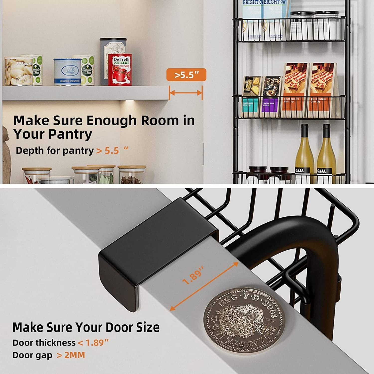 Hot Sale Metal 6-Tire Hanging Basket Wall Shelf Door Pantry Storage Rack Over The Door Pantry Organizer Rack for Kitchen