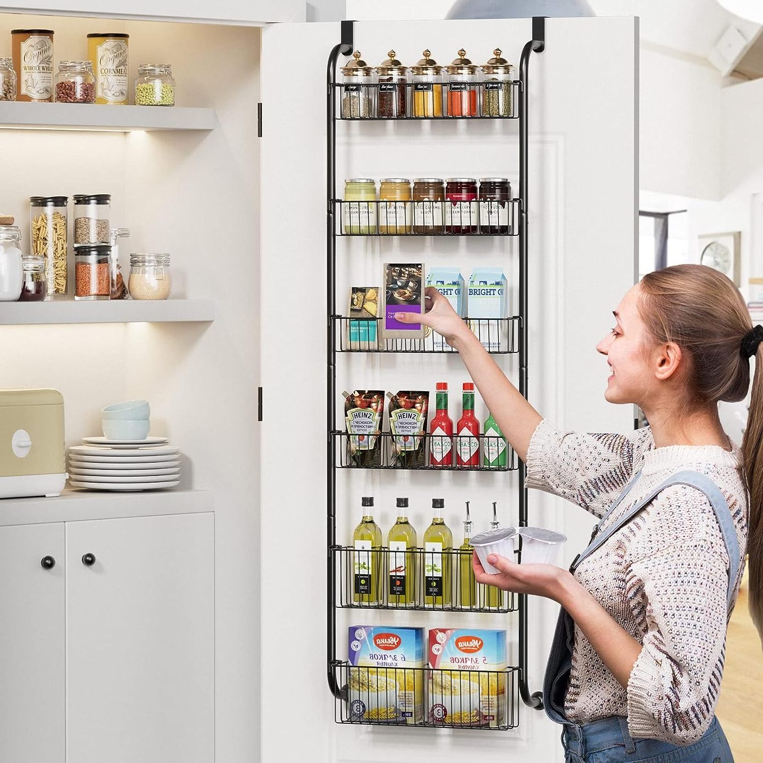 6-Tier Over The Door Pantry Organizer And Storage Rack Metal Hanging Kitchen Baskets Spice Rack