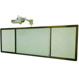 OEM size low MOQ training school teaching furniture magnetic sliding 4pcs panel whiteboard green board for electrical board use