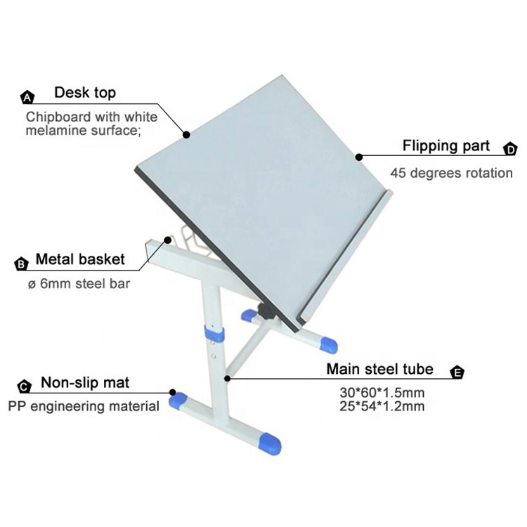 High school art classroom students using tables folding shaped drafting desk