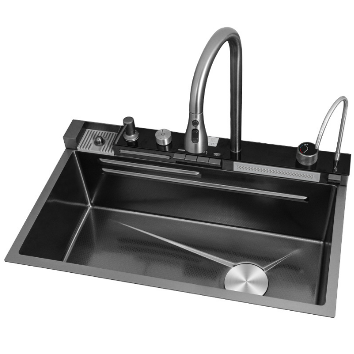 Multifunctional sink honeycomb nano 304 stainless steel light emitting diode digital display waterfall kitchen sinks