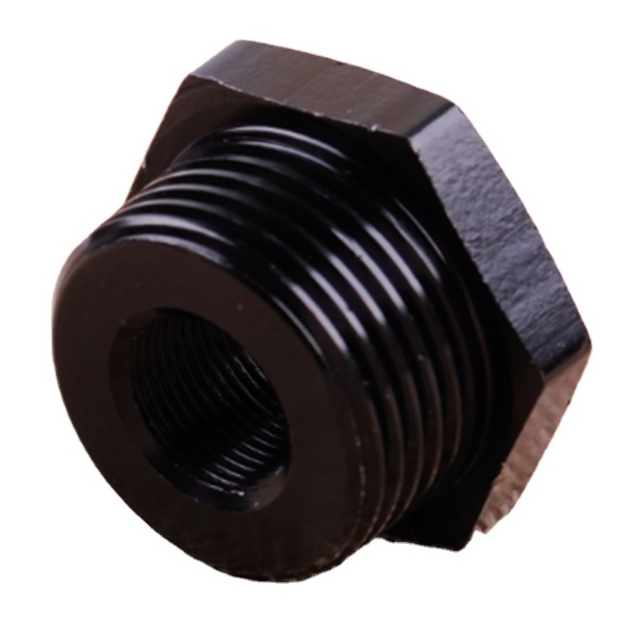 Black Anodized Aluminum Custom CNC hex internal Threaded male female thread Oil Filter Adapter