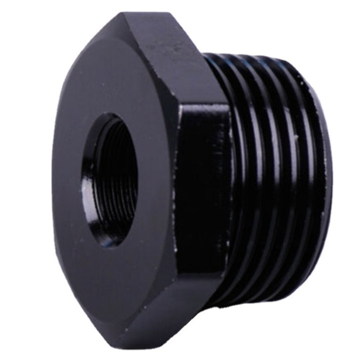 Black Anodized Aluminum Custom CNC hex internal Threaded male female thread Oil Filter Adapter