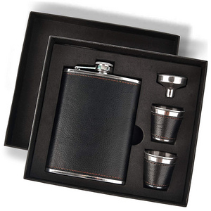 Liquor for Men with Black Leather Cover 8 Oz 6oz Matte Black Stainless Steel Liquor Whiskey Alcohol Hip Flask Gift Set