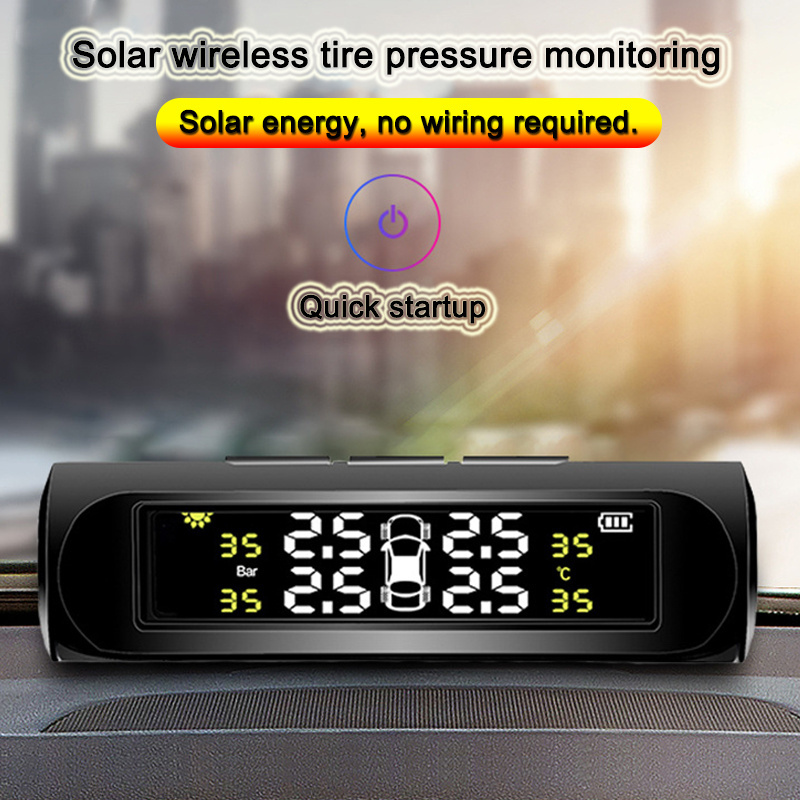 External tire pressure monitor, automotive wireless solar tire pressure monitoring system.