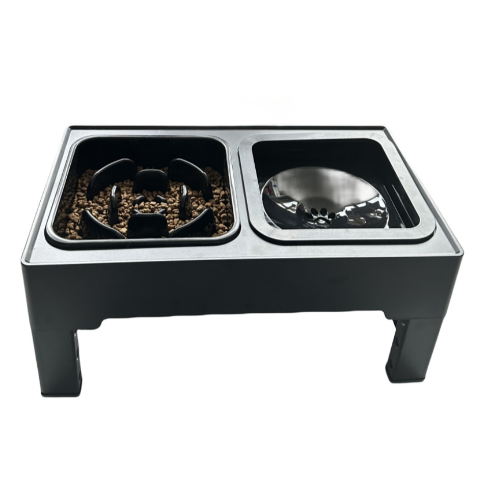 Adjustable height Elevated Dog Bowls Stainless Steel Raised Dog Food Bowl And Slow Feeder Dog Bowl