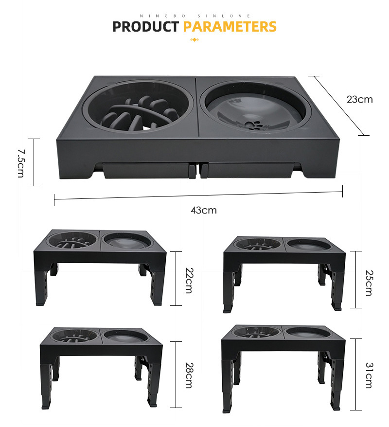 Foldable Adjustable Height Double Bowls Raised Pet Feeding Bowl Elevated Pet Slow Eating Dog Food Bowl