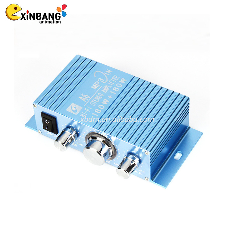 Factory sales high quality Hi-Fi 180W 12v MP3 DC Bass Audio Power Amplifier A6 Hi-Fi Stereo Amplifier