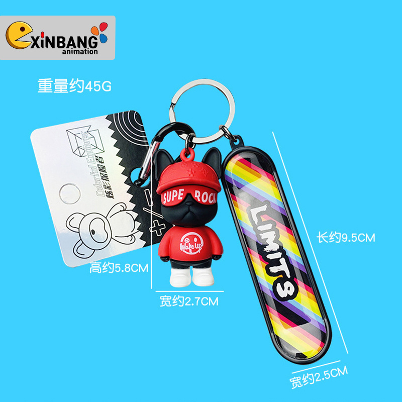 Fashion Bear Keychain with Skateboard Bear Keychain Accessories 3D PVC Cool French Bulldog Keychain