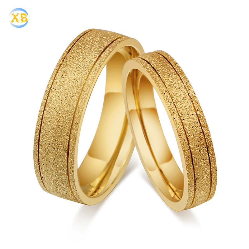 Online Sell Matting Gold Plated Wedding Stainless Steel Couple Rings