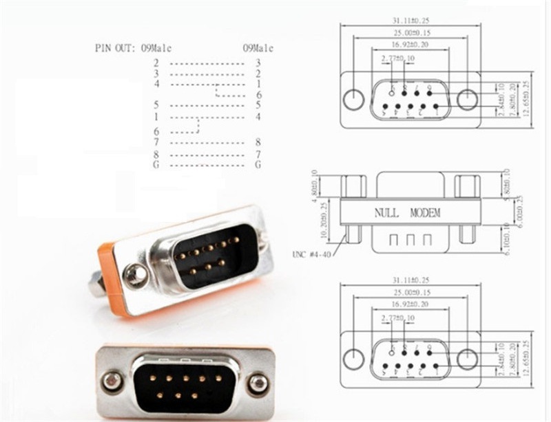 MINI adapter Null modem Orange DB9 9Pin Gender Changer Convertor feMale to Male DB9 Cross adapter