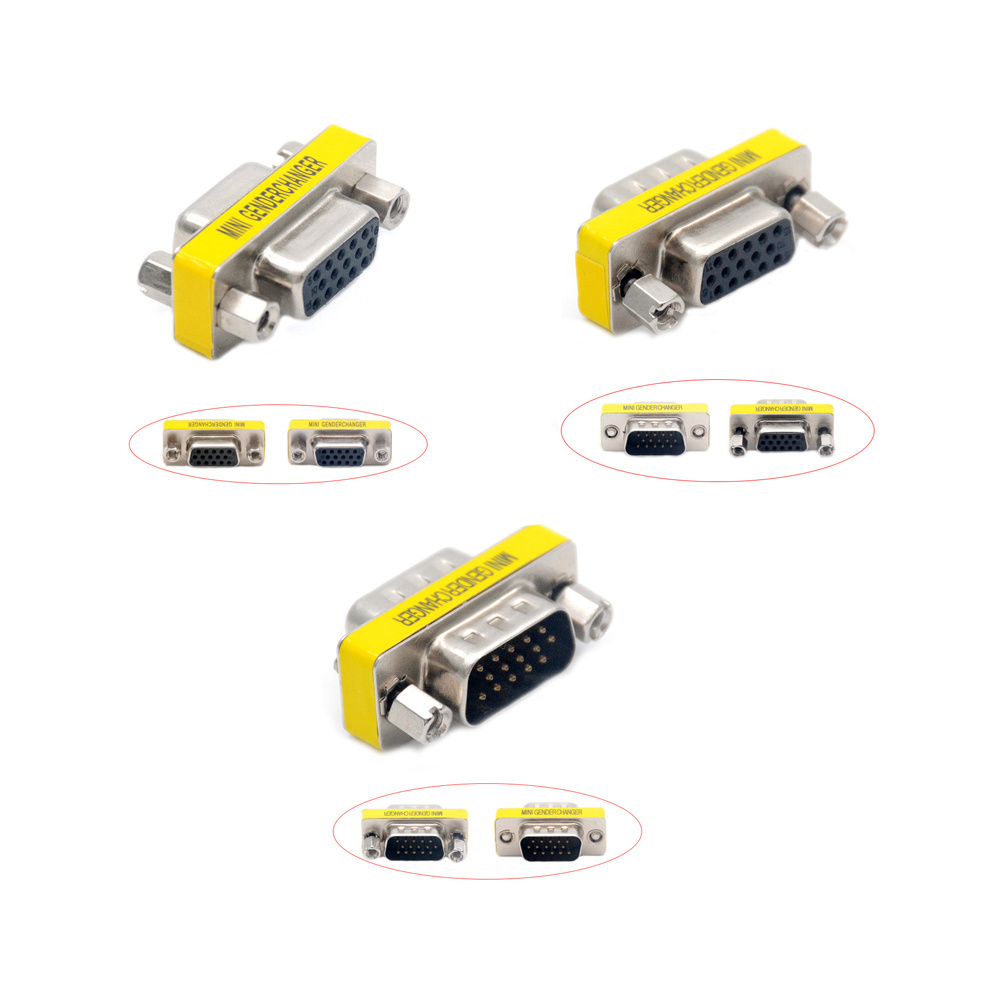 DB15 VGA Connector Mini Gender Changer Adapter 15 Pin Joint Serial Port M/M M/F F/F Converter