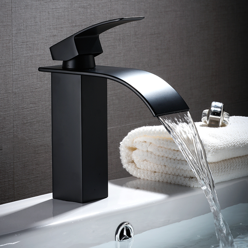 Hot Sale waterfall  BRASS sink faucet Wash Basin Faucets high quality bathroom waterfall basin faucet with Chrome / Black Color