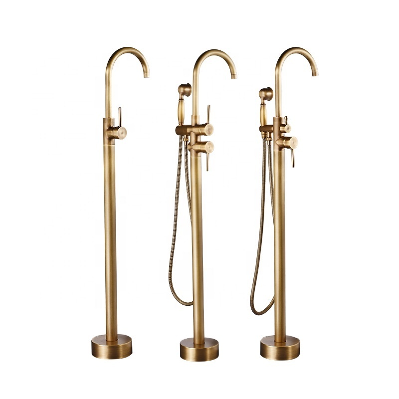 Antique Gold Bathtub Faucet Floor Stand Bathroom Faucet Light Luxury Mixer Bathroom Faucets