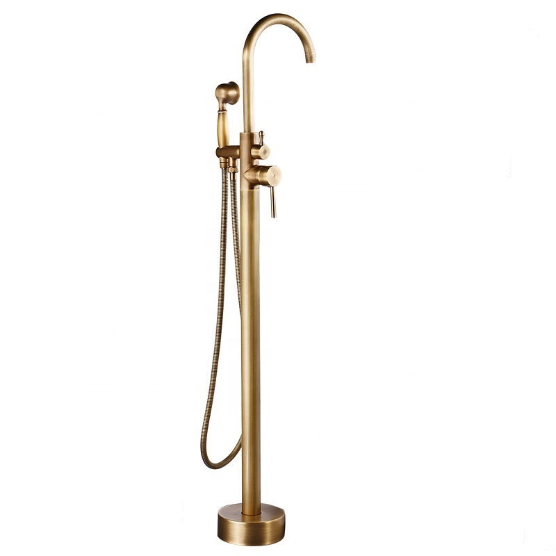 Antique Gold Bathtub Faucet Floor Stand Bathroom Faucet Light Luxury Mixer Bathroom Faucets