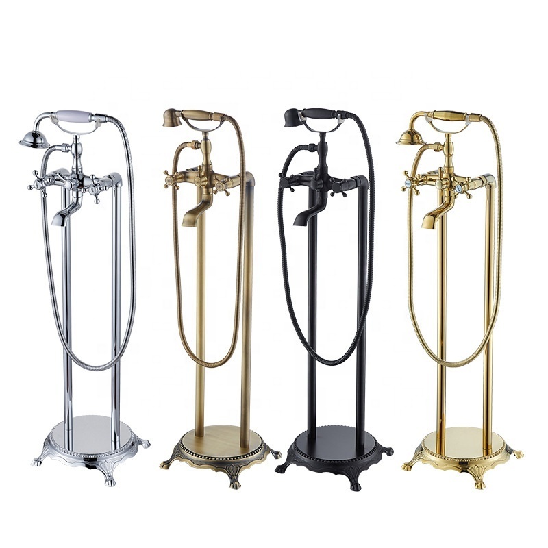 Antique Gold Bathtub Faucet Floor Stand Bathroom Faucet Light Luxury Mixer Bathroom Faucets