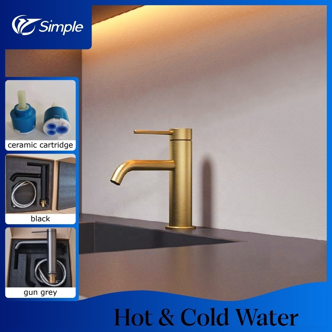 Brushed Brass Tap High Quality Gold Bathroom Sink Faucet Hot Water Faucet