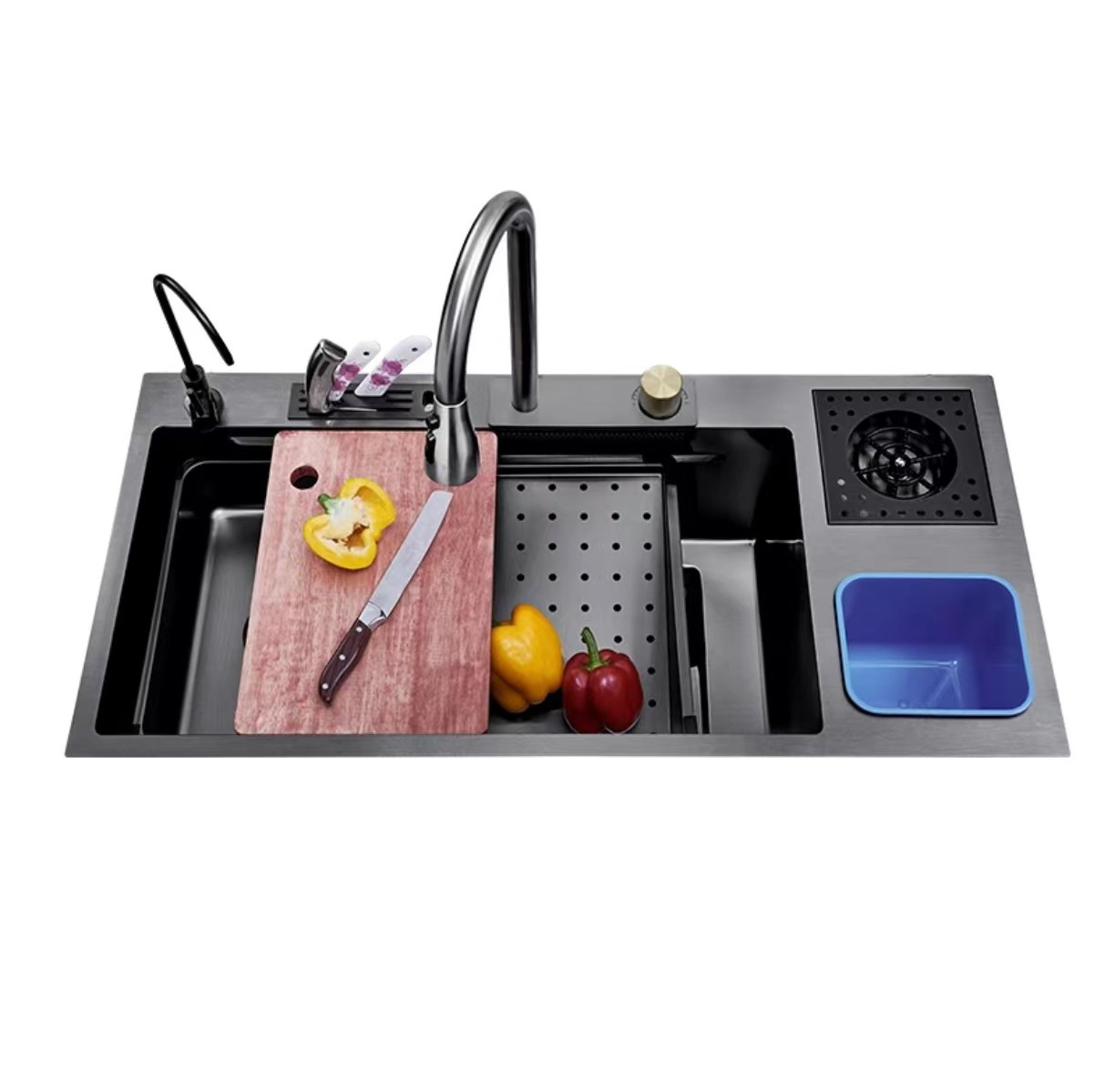 Multiple functions kitchen sink Stainless steel sink Single bowl Black handmade Kitchen Sink with cup washer